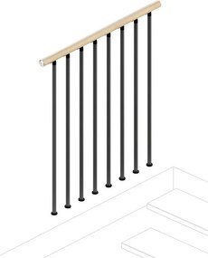 Balaustra in kit IRIS Superiore in acciaio grigio, corrimano in legno faggio, L 102 cm fissaggio a pavimento
