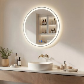 Specchio rotondo retroilluminato LED - 60/80 cm in una cornice argentata in alluminio