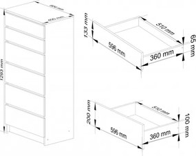Cassettiera Moderna 60x40x130 Cm 6 Cassetti Bianco E Rovere Effetto Legno Artika
