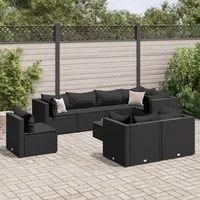 Set Salotto da Giardino con Cuscini 9pz Nero in Polyrattan 3308203