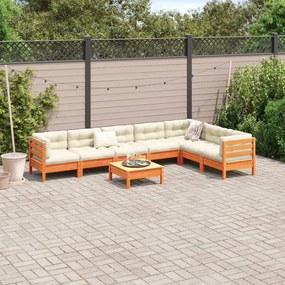 Set divani giardino 8 pz con cuscini marrone cera massello pino