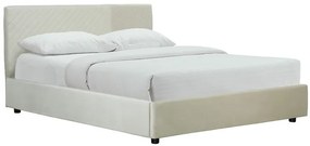 Letto contenitore con rete e testata letto con motivi in velluto beige 160 x 200 cm RIGA