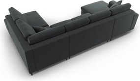 Divano angolare grigio scuro allungabile e con contenitore (con penisola a destra/a U) con rivestimento in velluto Kyoto – Cosmopolitan Design