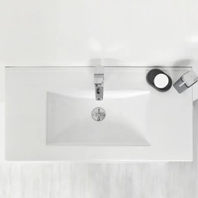 Mobile bagno sospeso 90 cm Duble bianco lucido completo di lavabo e specchio
