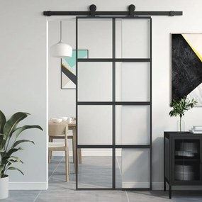 Porta Scorrevole Nera 90x205 Cm İn Vetro Temperato E Alluminio /