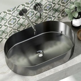 Lavabo da appoggio in acciaio inox gun metal con finitura spazzolata | KJ5500GM - KAMALU