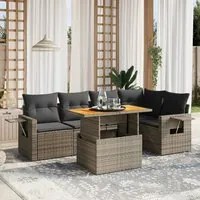 Set Divano da Giardino 6 pz con Cuscini Grigio in Polyrattan 3271746