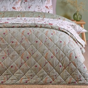 Copriletto verde e beige in cotone con rivestimento trapuntato 200x220 cm Grasmere Floral – Catherine Lansfield