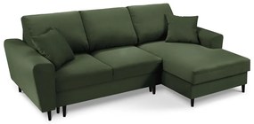 Divano angolare verde allungabile e con contenitore (con penisola a destra/con chaise lounge) con rivestimento in velluto a coste Kyoto – Cosmopolitan Design