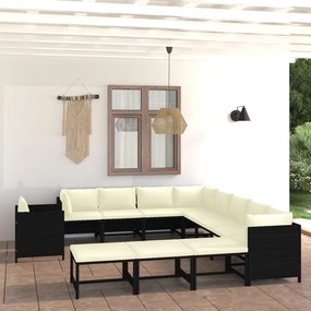 Set divani da giardino 12 pz con cuscini in polyrattan nero