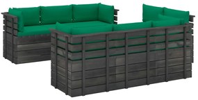 Set divani da giardino su pallet 9 pz con cuscini massello pino