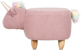 Pouf animaletto tessuto rosa e legno chiaro UNICORN Beliani
