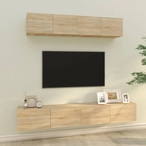Set Di Mobili Porta Tv 4 Pz Rovere Sonoma İn Legno Multistrato /