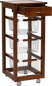 Carrello cucina SLIM in legno di faggio 3 cesti e 1 cassetto Noce