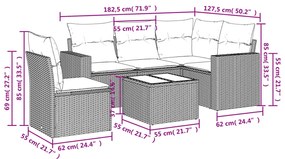 Set divano da giardino 6pz con cuscini grigio chiaro polyrattan