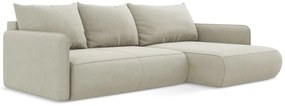 Divano angolare color crema allungabile/con contenitore (con penisola a destra) Nanea – Makamii