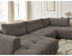 Divano angolare grigio tortora allungabile e con contenitore (penisola a destra/a U) con rivestimento in ciniglia Fuji – Bobochic Paris