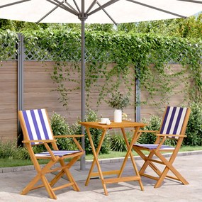 Set Da Bistrot 3pz Blu E Bianco İn Tessuto E Legno Massello /