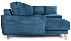 Divano angolare blu allungabile (con penisola a destra/a forma di "U") con rivestimento in velluto a coste Tori – Bonami Selection