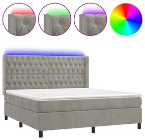 Letto a molle materasso e led grigio chiaro 180x200 cm velluto