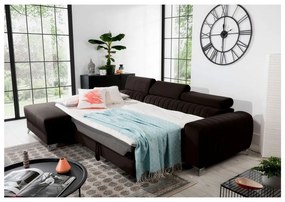 Divano angolare marrone scuro allungabile/con contenitore (con penisola a sinistra/con chaise lounge) e rivestimento in velluto Grayson – ELTAP