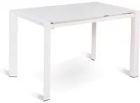 Tavolo Allungabile 122/182x80x76 cm in Metallo con Top in Vetro Bianco