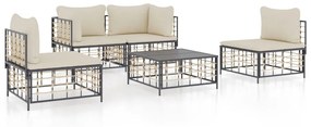 Set divani da giardino 5 pz con cuscini antracite in polyrattan