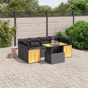 Set divani da giardino con cuscini 7pz nero polyrattan