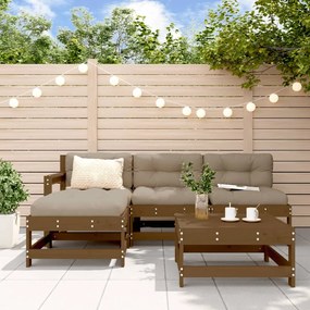 Set divani da giardino 5 pz con cuscini in legno massello miele