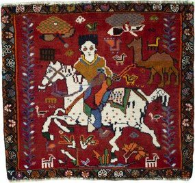 Shiraz Tappeto 60x70 Rosso (Iran) Annodato A Mano