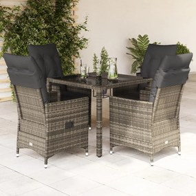 Set Da Pranzo Da Giardino 5 Pz Con Cuscini İn Polyrattan Grigio /