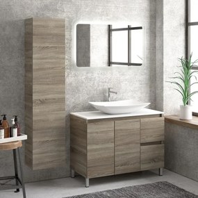 Composizione bagno 100cm a terra: mobile, specchio led e colonna TOD-100B - KAMALU