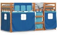 Letto a Castello con Tende Blu 90x200cm Massello Pino 3283947