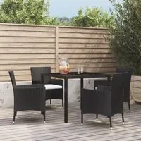 Set da Pranzo da Giardino 5 pz Nero con Cuscini in Polyrattan 3187317