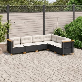 Set divano da giardino 6 pz con cuscini nero in polyrattan