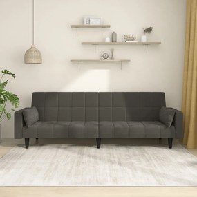 Divano Letto A 2 Posti Con 2 Cuscini Grigio Scuro İn Velluto /