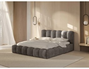 Letto matrimoniale imbottito marrone chiaro con spazio contenitivo e rete 200x200 cm Lupine - Micadoni Home