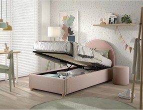 Letto singolo imbottito rosa con contenitore con rete inclusa 90x200 cm Moon – Vipack