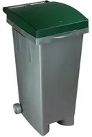 Bidone Pattumiera In Plastica Quadro Con Ruote Coperchio Verde 80 Lt.