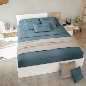 Testiera + 2 Comodini Ethna 0E6070A Bianco Artik E Rovere Natur Listato