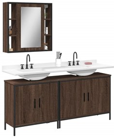 Set Mobili Da Bagno 3 Pz Rovere Marrone İn Legno Multistrato /