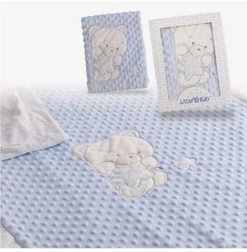 Coperta per Neonato Orso Ricamo Azzurro Doppia 100 x 75 cm