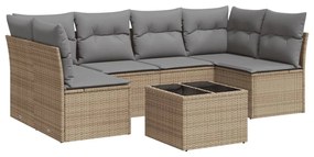 Set divani da giardino 7 pz con cuscini beige in polyrattan