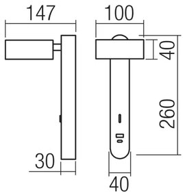Redo 01-4643 - Applique da parete LED SADES LED/6W/230V CRI 90 USB nero