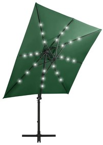 Ombrellone a Sbalzo con Palo e Luci a LED Verde 250 cm