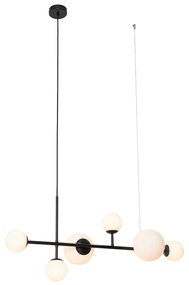 Lampada a sospensione smart nera con vetro opaco rettangolare a 6 luci incl. 6 Wifi G9 - Monaco