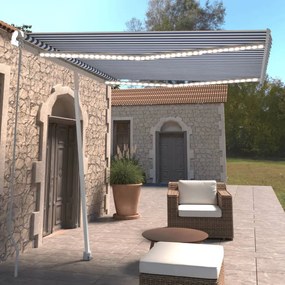 Tenda Da Sole Retrattile Manuale Con Led 300x250cm Blu E Bianco /