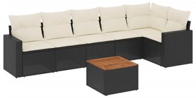 Set divani da giardino con cuscini 7pz nero polyrattan