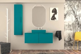 Mobile da bagno sospeso sotto lavabo L 120 x H 43 x P 44 cm blu laccato opaco, 2 cassetti BADEN HAUS Modula