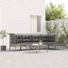 Set divani da giardino 6 pz con cuscini in polyrattan grigio